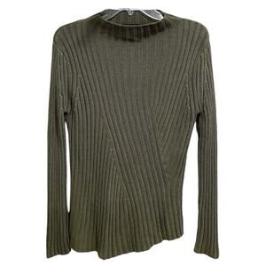 Express Vintage 90s Womens Ribbed Sweater Size Small Green Mock Neck Grunge